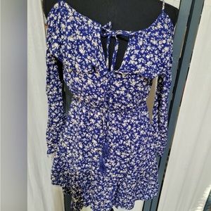 Charolotte Russe off the shoulder dress.  Blue with flowers. Size Medium.